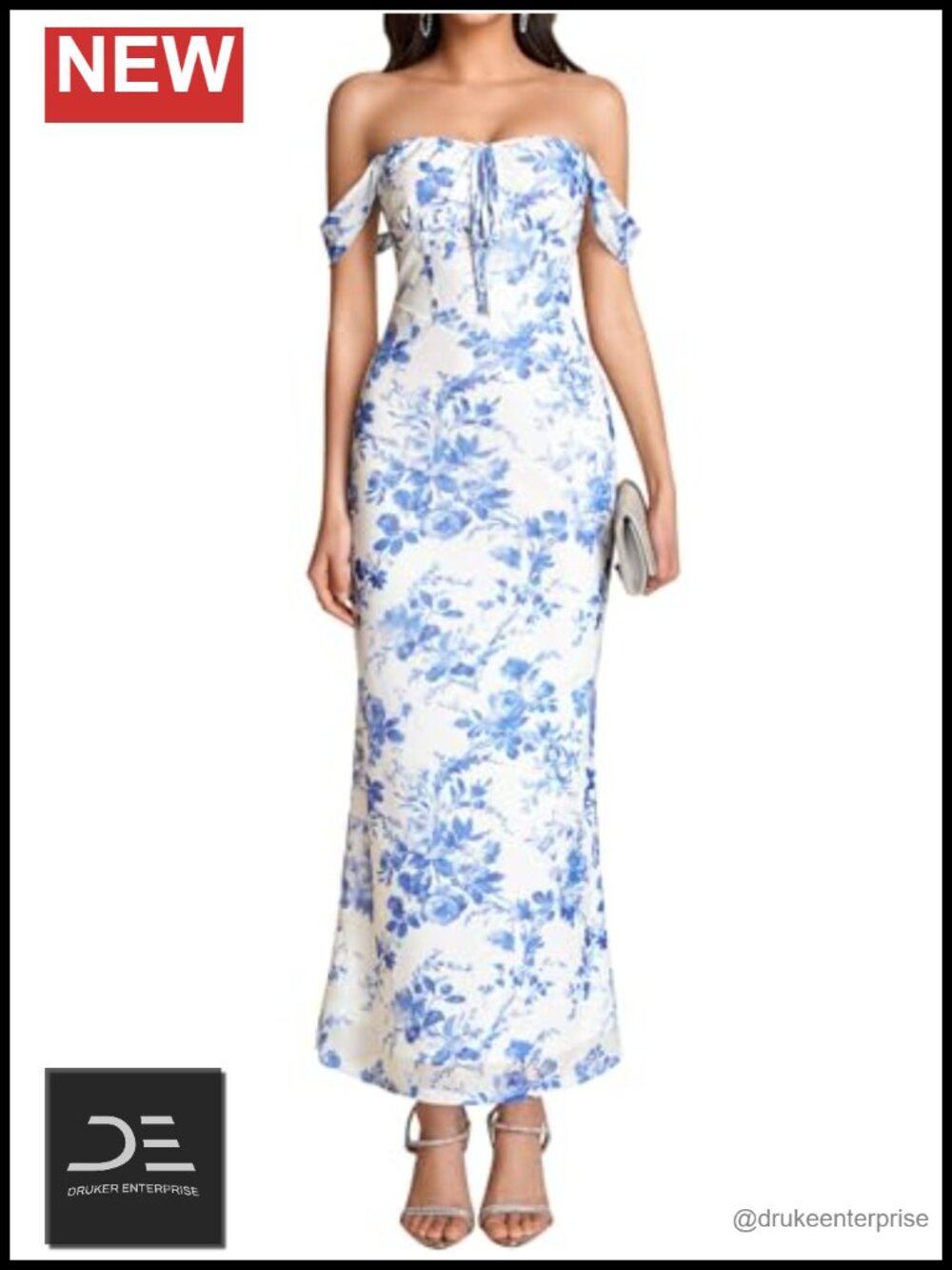Off Shoulder Floral Maxi Dress Lace Up Bodycon Formal Wedding Guest